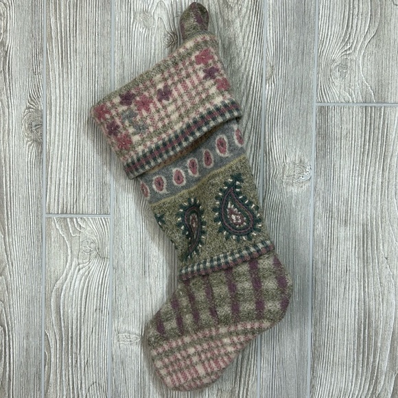 Upcycled Wool Jumpers Christmas Stocking Pastel Paisley - Picture 1 of 11